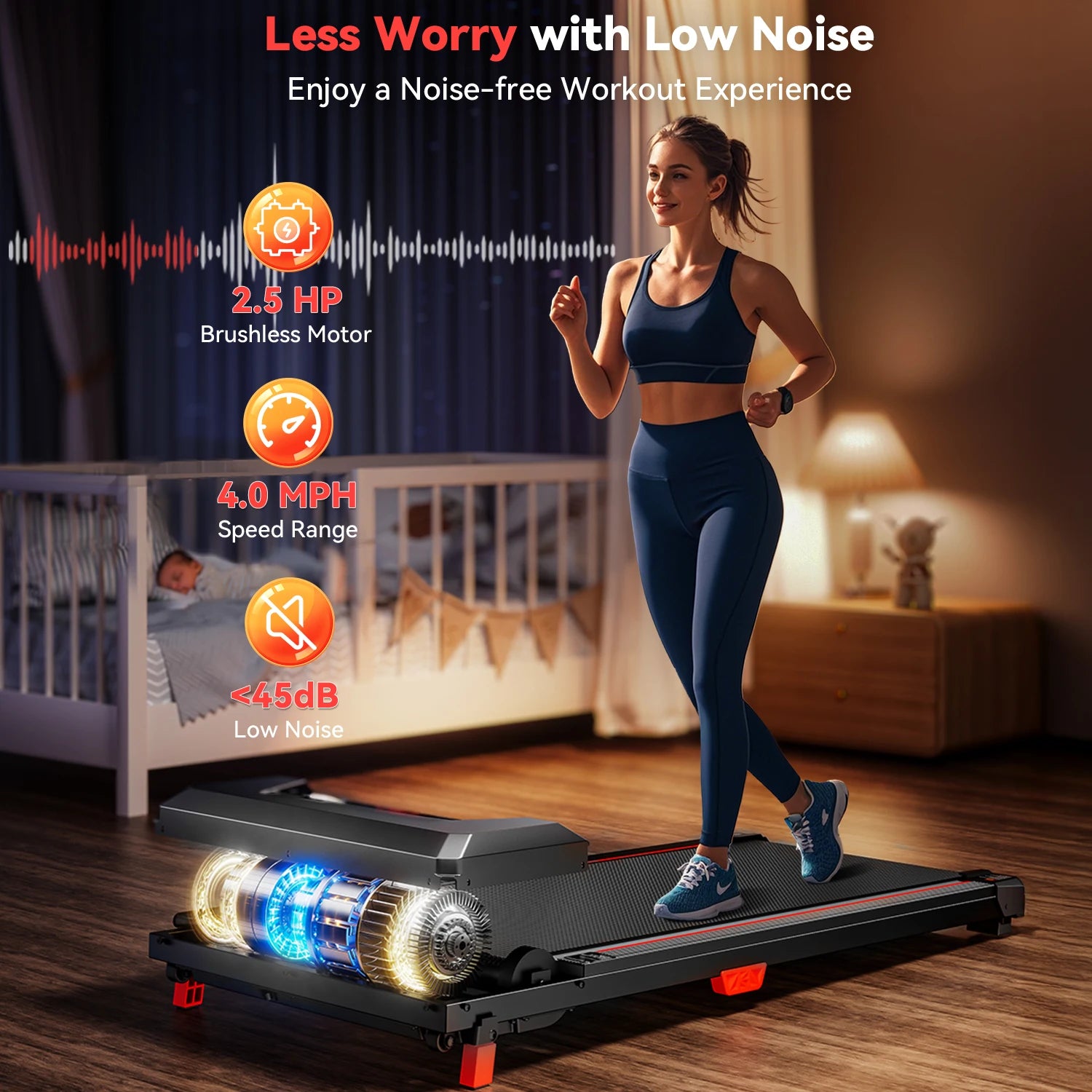 XBD Portable Incline Walking Pad - 330lb Capacity, 2.5HP Under Desk Treadmill with LED Display & Remote Control | Kimlud...