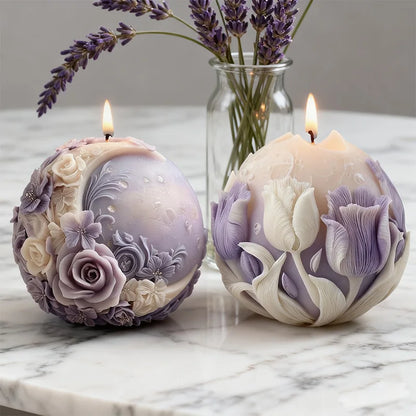 Floral Moon Ball Spherical Candle Silicone Mold 3D Flower Aromatherapys Soap Art Craft Plaster Making Mould Home Decor - Kimlud