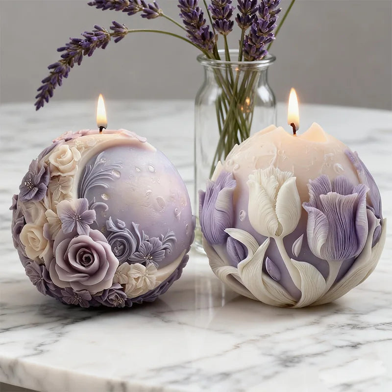Floral Moon Ball Spherical Candle Silicone Mold 3D Flower Aromatherapys Soap Art Craft Plaster Making Mould Home Decor - Kimlud