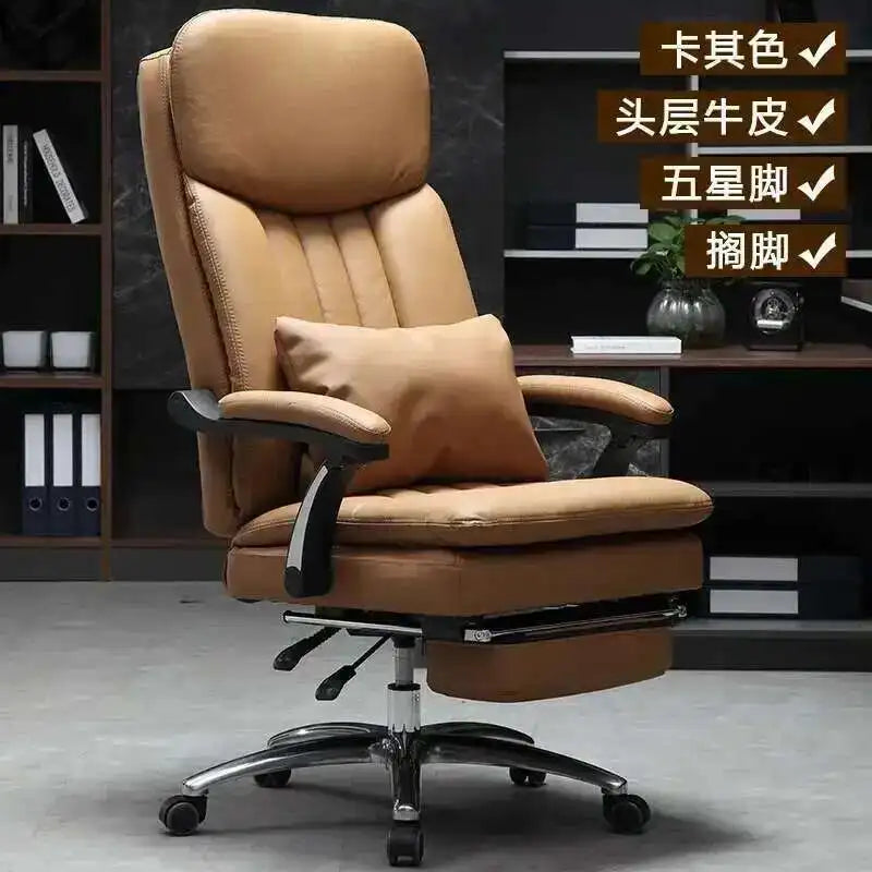 Executive Seat Office Chair Leather Study Wheels Modern Hand Relax Armchairs Library Fashion Cadeira Presidente Office Furniture - Kimlud