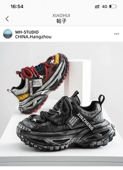 Chunky Sneakers Mens Original Designer Sports Shoes Fashion Casual Leather Fabric Breathable Height Increased Platform Gym Shoes