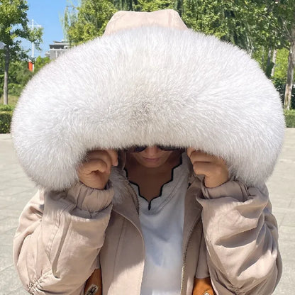 Super Large 100% Real Fox Fur Collar Hood Decor Fur Collar For Down Coat Women Winter Warm Fur Scarf Shawl Luxury