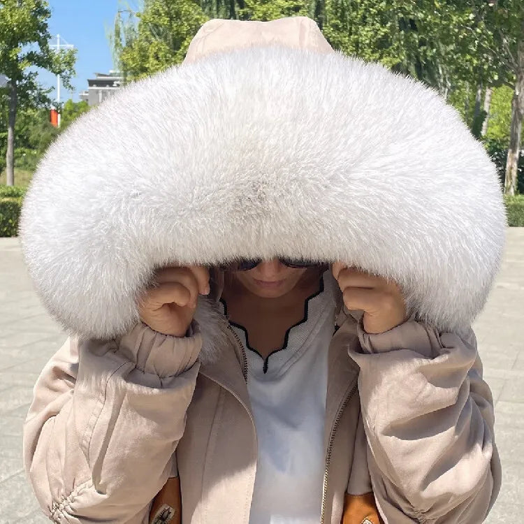 Super Large 100% Real Fox Fur Collar Hood Decor Fur Collar For Down Coat Women Winter Warm Fur Scarf Shawl Luxury