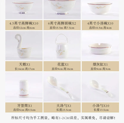 Jingdezhen dish set housewarming tableware set bowl and plate ceramic tableware set light luxury plate bowl | Kimlud...