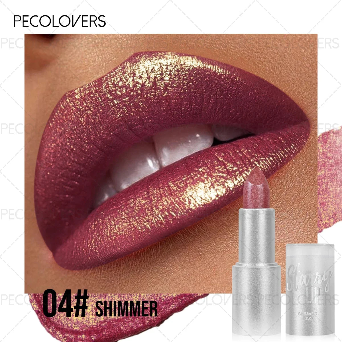 1PC Glitter Pearl, Various Shades, Cream Texture, Non-stick Cup, Sparkling Lipstick, Suitable for Christmas, Halloween Makeup - Kimlud
