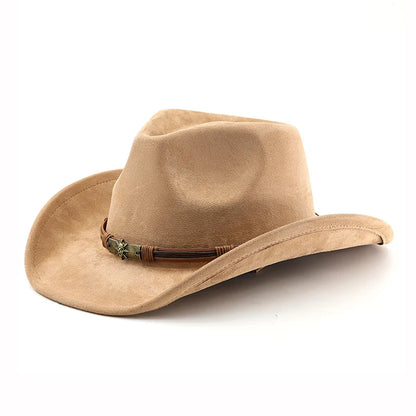 Suede Western Cowboy Hat For Men Women Vintage Rolled Brim Felt Jazz Hats Outdoor Travel Knight Hats | Kimlud Outdoor...