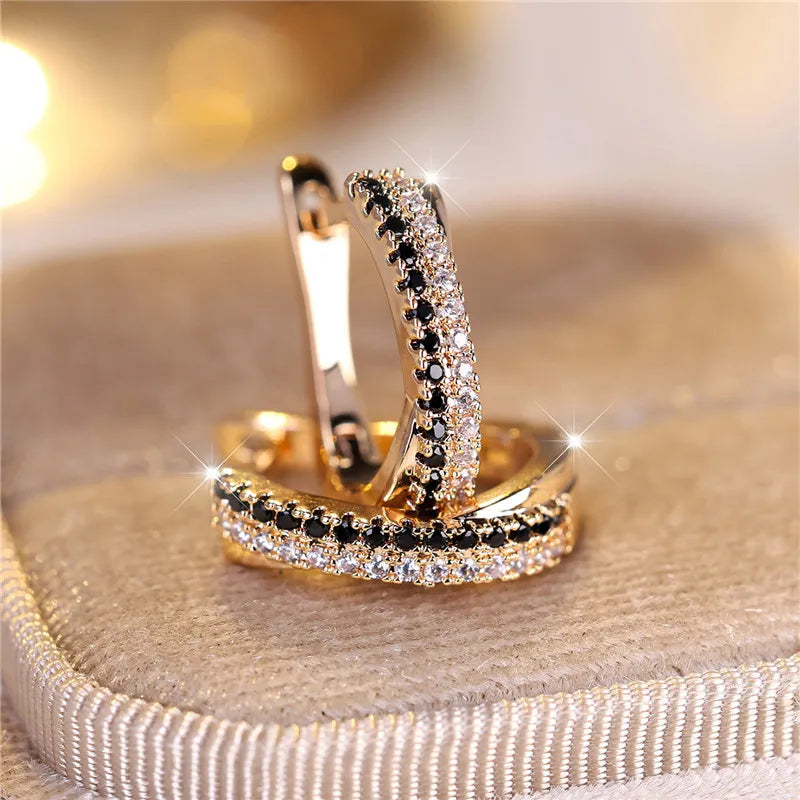 Luxury Female Black White Zircon Stone Clip Earrings Charm Gold Color Wedding Jewelry For Women | Kimlud Luxury Jewelry