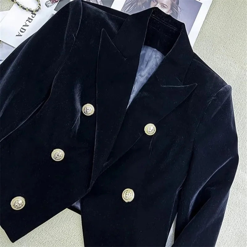2025 New Velvet Double Breasted Shirt With A Slimming And Versatile Style Suitable For Short Stature Short Suit Jacket Women