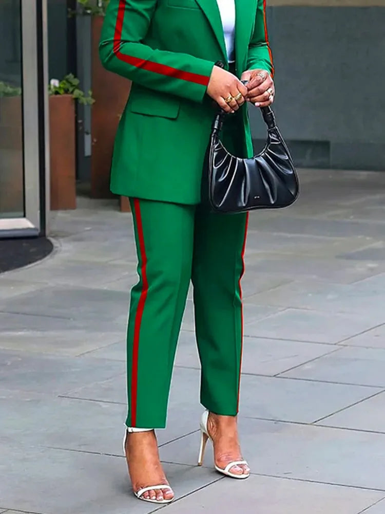Freeacy Women's 2024 Fashion Side Striped Blazer Casual Coat High Waist Pants,Jacket and Pants Need To Be Purchased Separately