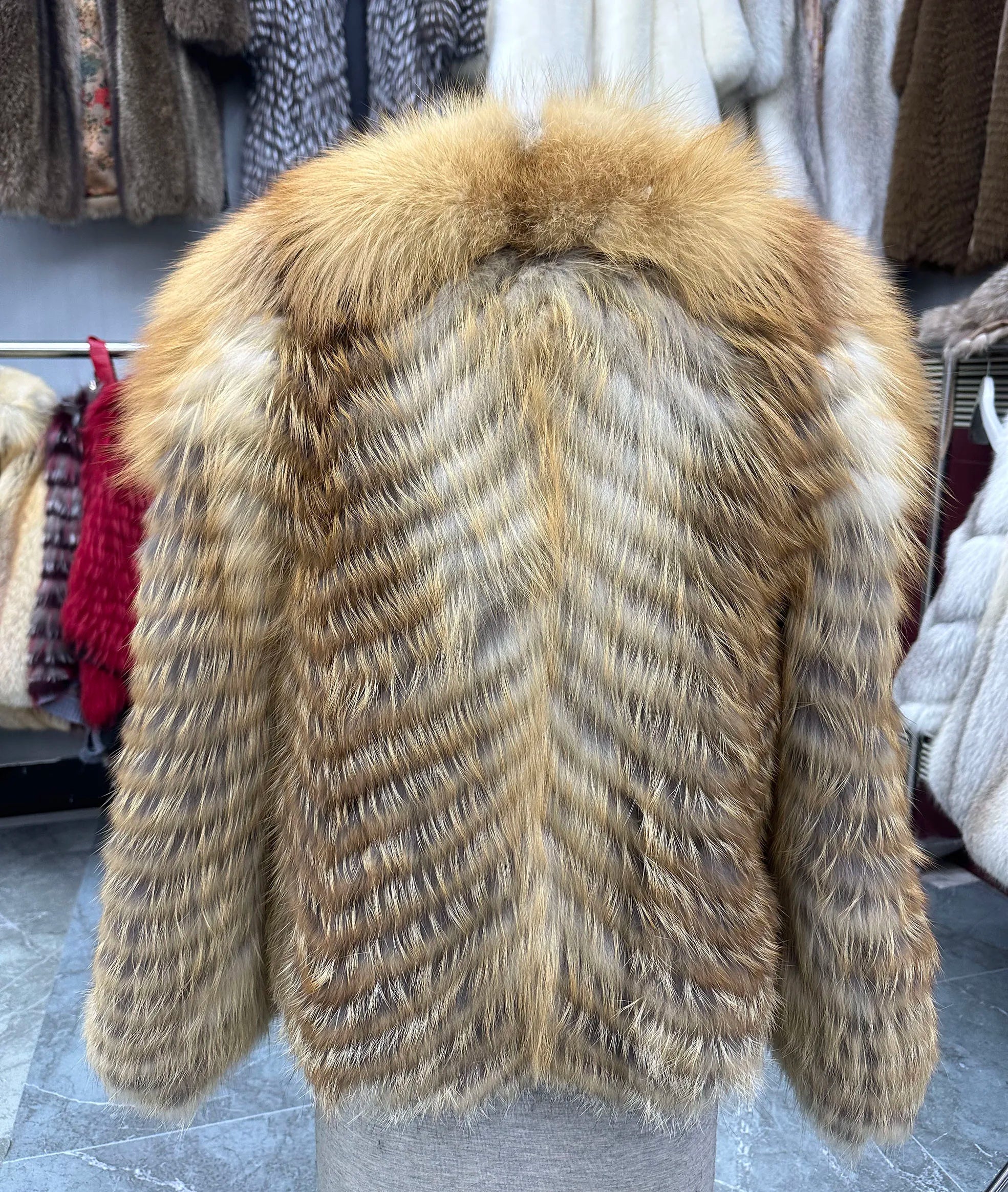 Lady's Natural Stripes Fox Fur Coat with Big Collar Spring Autumn Luxury Fashion Jacket