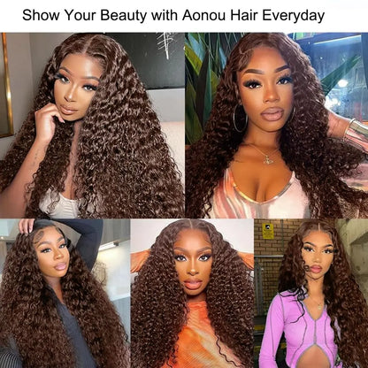 Chocolate Brown Deep Wave Glueless Wigs Human Hair Ready To Wear Pre-Cut Lace Wig 5x5 Wear Go Glueless Human Hair Wigs...