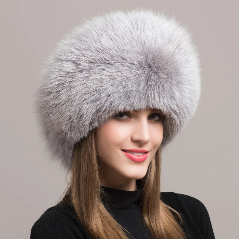 Hot Sale 100% natural Fox Fur Hat Women Cap Thick Fur Cap Winter Warm Hat Female Fashion For Women Hat With Earmuffs Hat...
