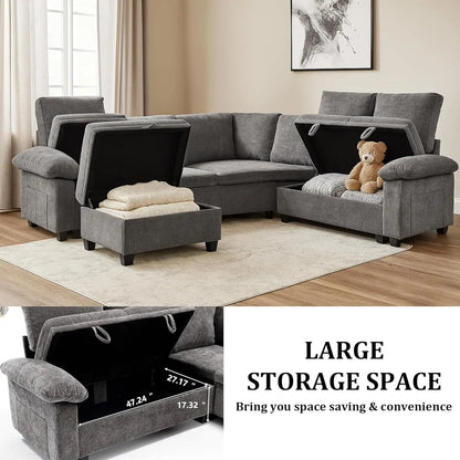 108 Inch Sectional Sleeper L Shaped Sofa with Pull Out Bed, 7 Seat Modular Sectional Sofa with Storage, Modern,...