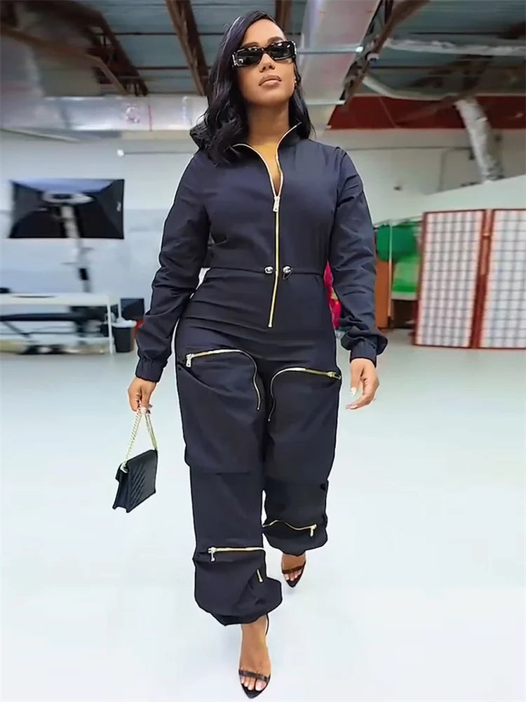Wmstar Women Jumpsuit S-2XL Solid One Piece Outfits Zipper Cargo Bodysuit Fashion New in Fall Clothes Wholesale Drop Shipping - Kimlud