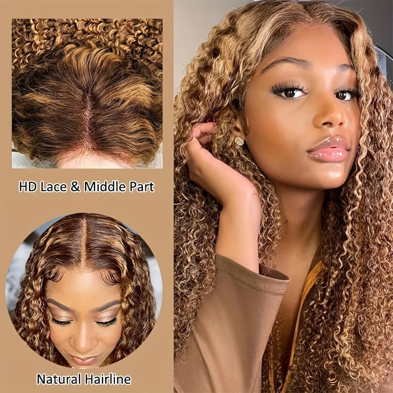 200% 13x4 Highlight Human Hair Wig Deep Wave Lace Front Wig For Women 13x4 Ombre Lace Frontal Wig Human Hair Free Part...