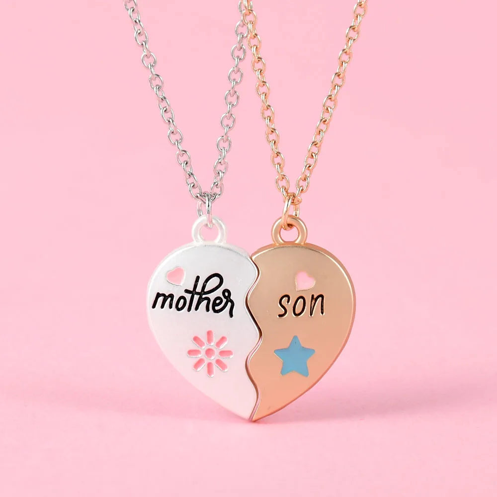 Lovecryst 2Pcs/set Heart-shaped Letter Mother and Son or Daughter Mother's Day Necklace for Love Parent Child Jewelry...