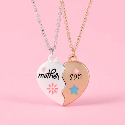 Lovecryst 2Pcs/set Heart-shaped Letter Mother and Son or Daughter Mother's Day Necklace for Love Parent Child Jewelry...