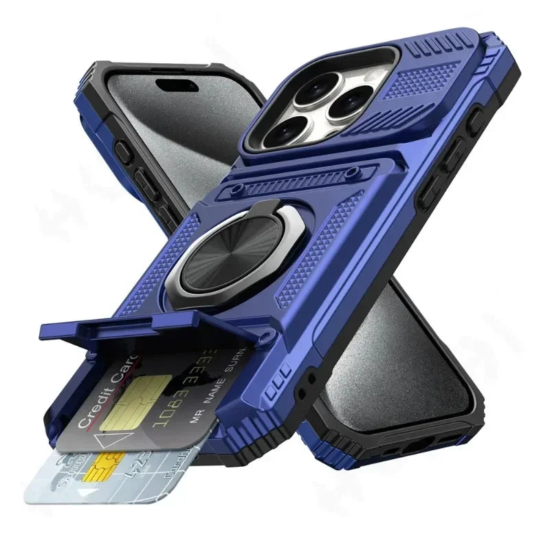 Case For iPhone 16 15 14 13 12 11 Pro Max XS XR 8 7 Plus Magnetic Rotated Ring Kickstand Heavy Duty Drop Protection Wallet Cover - Kimlud