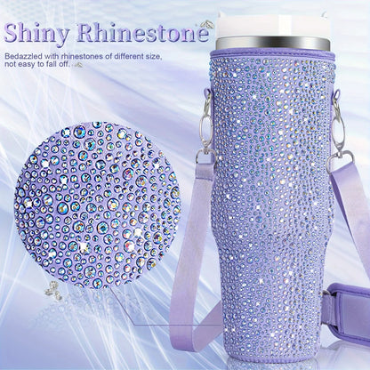 40oz bling shiny rhinestone Water Bottle Bag protecting case For Stanley Quencher Cup Sleeve Strap Pouch