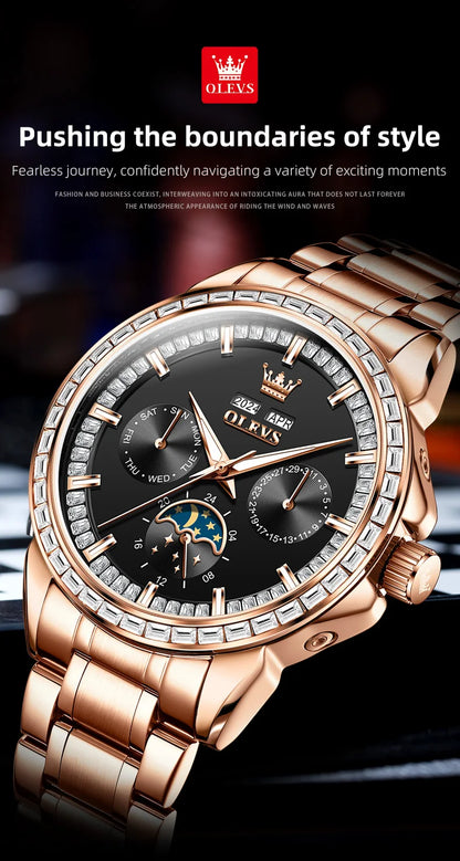 OLEVS 6695 Automatic Mechanical Men's Watches Luxury Brand Original Diamond Bezel Moon Phase Perpetual Calendar Man...