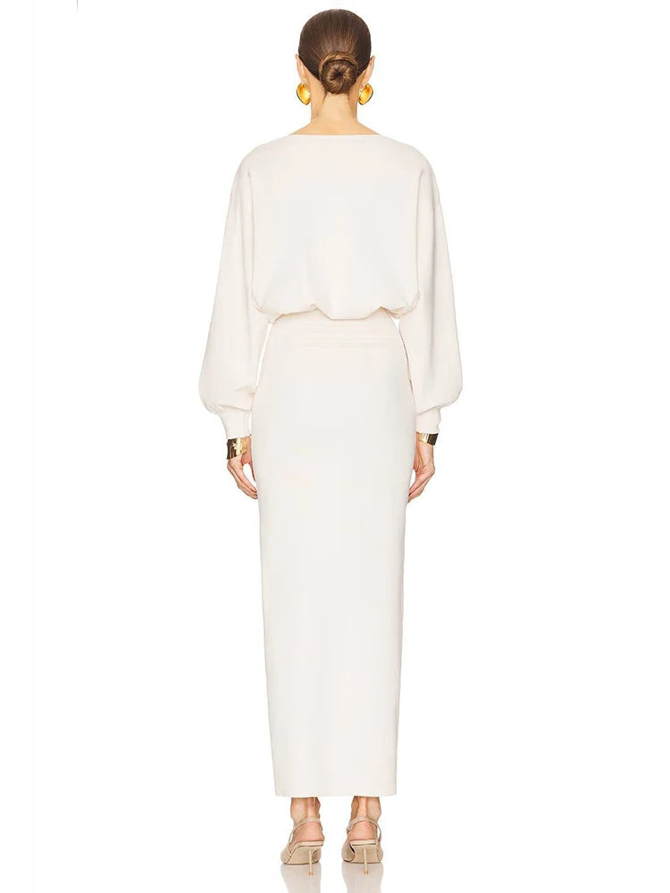 Sexy O Neck Long Sleeve Patchwork Maxi Bandage Dress Women White Winter Bodycon Long Runway Evening Club Party Dresses...