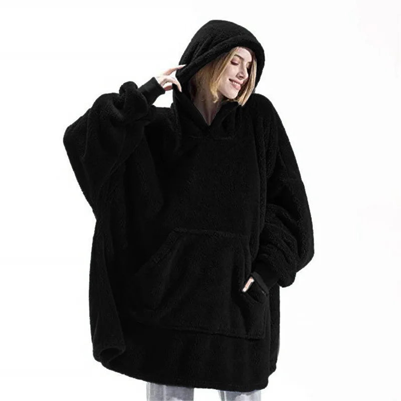 Long Sleeves With Pockets Hoodie Pajamas Women Autumn Winter Fashion Solid Color Loose Double-sided Velvet Home Clothes...