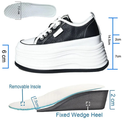 Fujin Wedge Heel Sneakers Shoes Comfy Casual Shoes Female 9cm High Quality Microfiber Leather White Platform Sneakers for Women