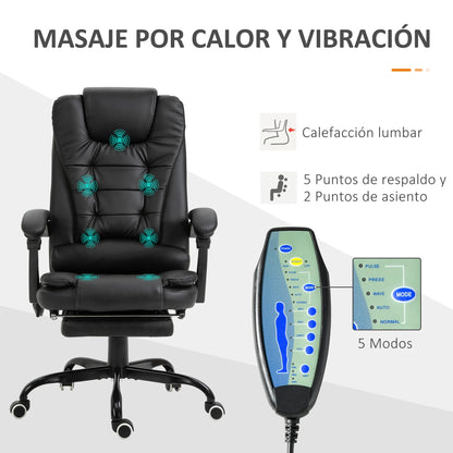 Vinsetto 7 points massage office chair with black retractable footrest | Kimlud Office Luxury Chair