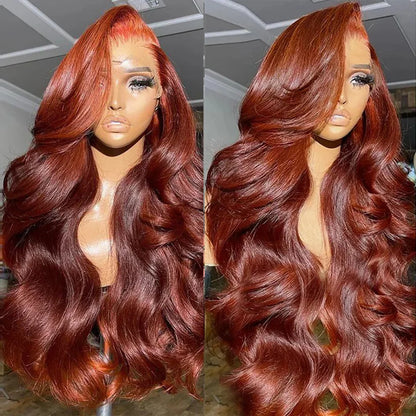 40 inch Reddish Brown HD Lace Front Human Hair Wig PrePlucked 13x4 Colored Human Hair 13x6 Lace Front Wigs Body Wave Wig 4x4 5x5 - Kimlud