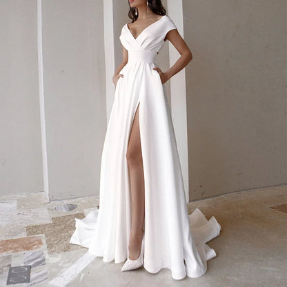 WEIN White Dress Women Evening Summer Sleeveless V Neck Sexy Split Maxi Long Elegant Party Womens White Dresses Black...