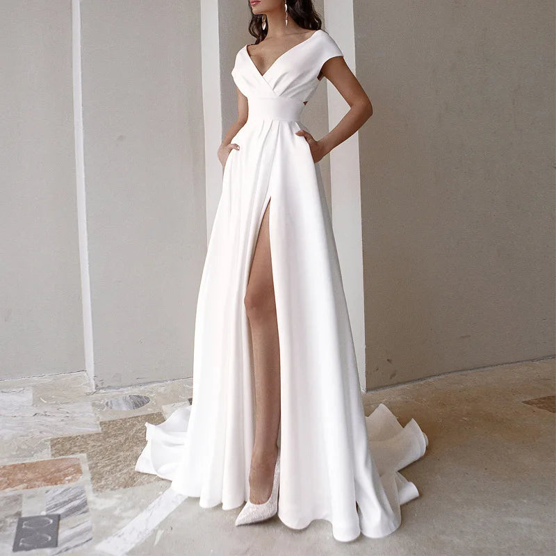 WEIN White Dress Women Evening Summer Sleeveless V Neck Sexy Split Maxi Long Elegant Party Womens White Dresses Black...