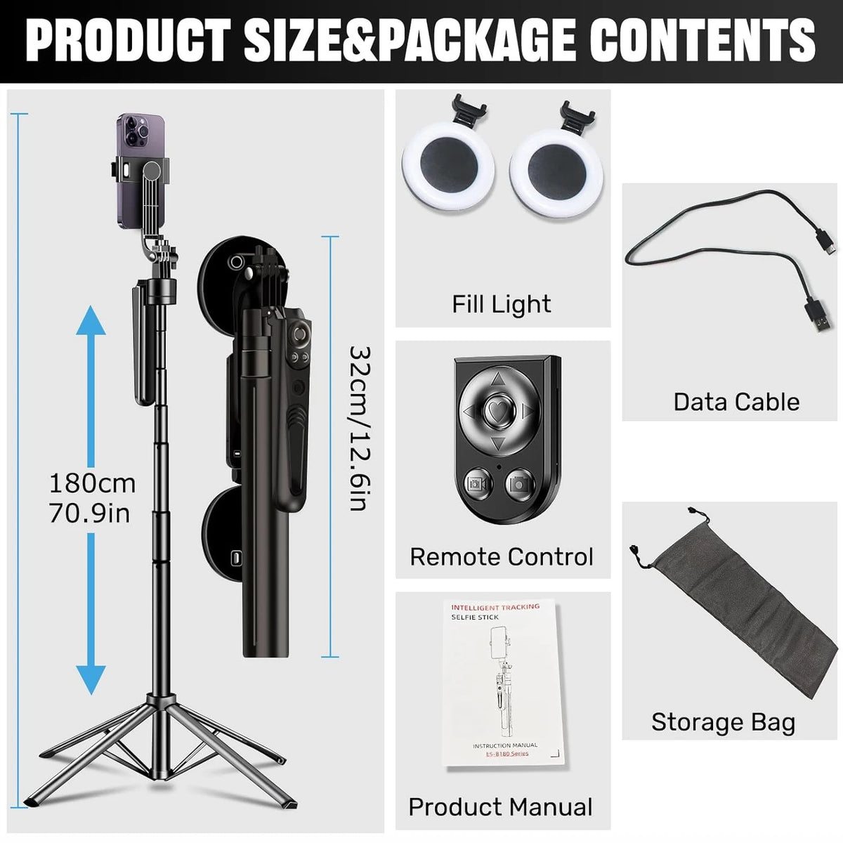 Extendable Auto Face Tracking Tripod 360° Rotation with Light 70.8" Motion Sensor Phone Tripod Stand For Vlog Live Stream
