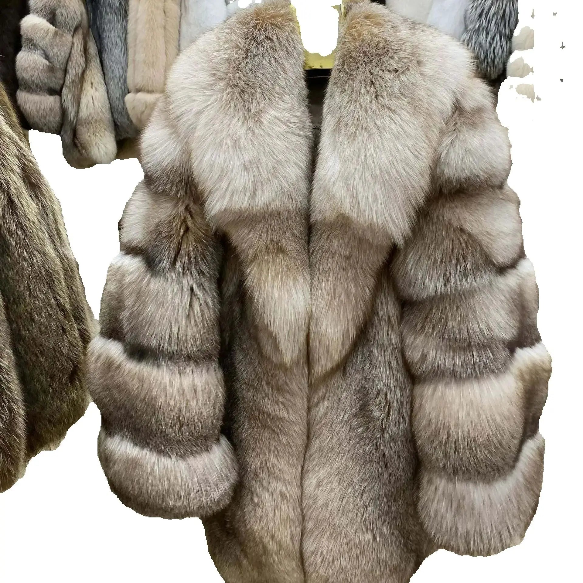 High End Elegant Women's Silver Blue fox Jacket Long fox Collar V-neck Custom Color Real fox Fur Women's Coat