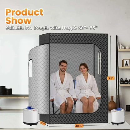 2 Person Portable Steam Sauna for Home, 1 or 2 Person Full Body Sauna Tent with 2 Foldable Chairs,9 Levels of Sauna Box with Rem