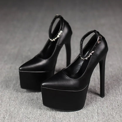 2026Stylish Rhinestone Straight Heel Single Shoes Stylish Pointed Toe Shallow Mouth Platform Heels | Kimlud Premium Shoes
