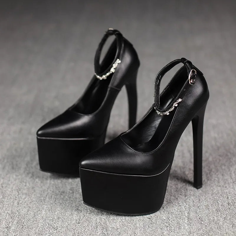 2026Stylish Rhinestone Straight Heel Single Shoes Stylish Pointed Toe Shallow Mouth Platform Heels | Kimlud Premium Shoes