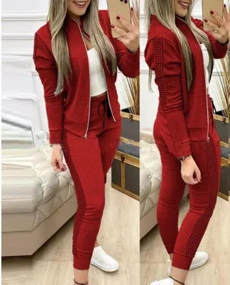 Autumn Winter Women's Sports Zipper Plaid Tracksuits Elegant Retro Jacket Coat And Drawstring Pants Two Piece Set Women...