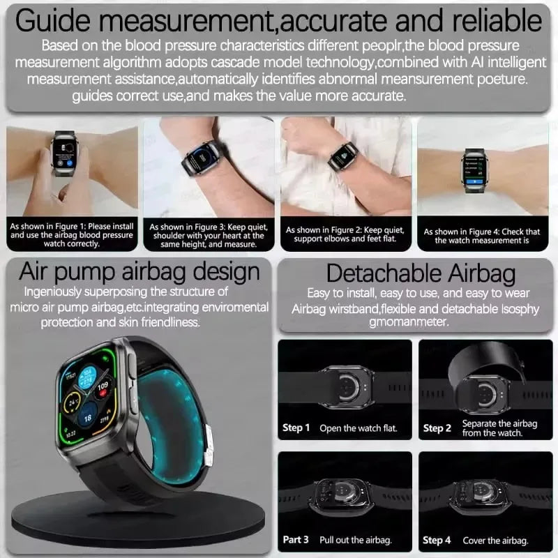 2025New Heart Health Analysi NFC Air Pump+Air Bag Smart Watch Men Accurate Blood Pressure Uric Acid ECG Call Smart Bracelet lady