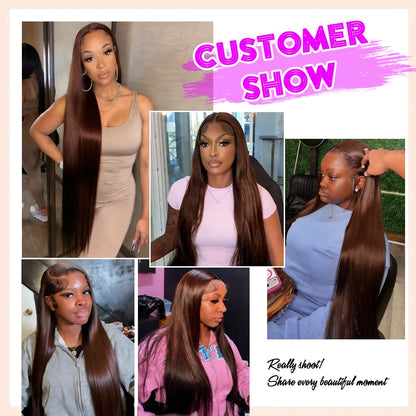 HD Chocolate Brown 13x4 Straight Lace Front Wig Brazilian 13x6 Full Lace Frontal Wigs For Women Remy Human Hair Wig Pre...