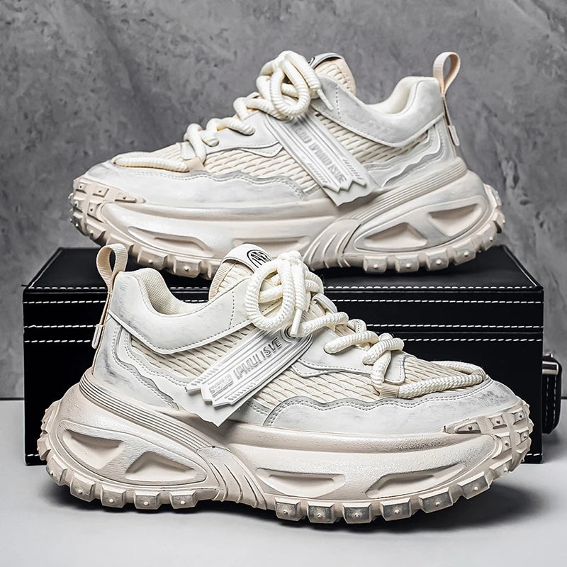 Chunky Sneakers Mens Original Designer Sports Shoes Fashion Casual Leather Fabric Breathable Height Increased Platform Gym Shoes