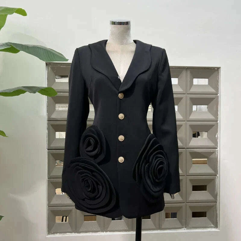 KBQ Solid Spliced Appliques Tunic Coats for Women Lapel Long Sleeve Patchwork Single Breasted Temperament Coat Female Fashion