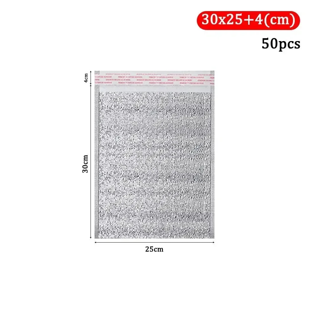 50Pcs/Pack Ice Cold Warm Aluminum Foil Bag Food Thermal Drink Storage Insulation Bag Delivery Carrier with Closure Cooler Bag