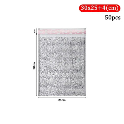 50Pcs/Pack Ice Cold Warm Aluminum Foil Bag Food Thermal Drink Storage Insulation Bag Delivery Carrier with Closure Cooler Bag
