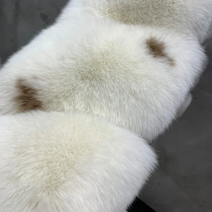 Wholesale Custom Polka Dot Designer Style Warm Fur Outwear Turn-down Collar Full Sleeve Real White Long fox Fur Coat Lady