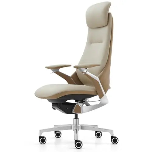 Genuine Leather Executive Office Chair，Top-Grain Cowhide, Ergonomic Design | Adjustable seat and rest heights | Kimlud...