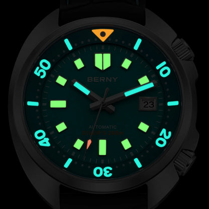 BERNY 20ATM Diver Watch For Men Mechanical Green Dial Original Design NH35 Automatic Sapphire Luxury Diving Luminous Men Watch