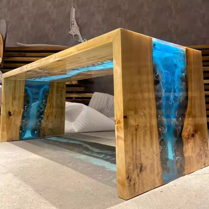 Wholesale Dining Room Furniture Restaurant Solid Walnut Wood Kitchen Epoxy Resin Slab River Dining Table Top