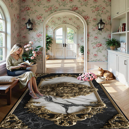 Luxury European Style Carpet Living Room Decoration Aesthetic Non-slip Fluffy Rug Customizable Marble Pattern Floor Mat Washable - Kimlud