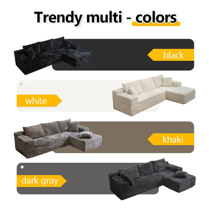 105Inch L-Shaped Living Room Sofa, No Assembly Required, Cozy Corduroy Fabric, Sofa Bed Convertible, Minimalist Deep Seat Design