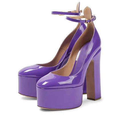 Europe And America Ultra High Heels Platform Women's Sandals Round Toe Crude Heel Female Pumps Patent Leather Lady Single Shoes - Kimlud